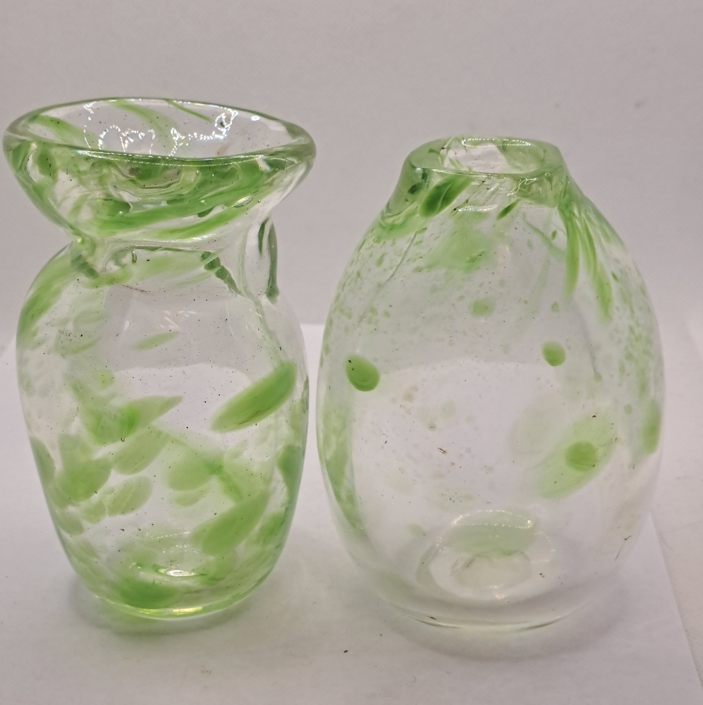 Two Art Glass Vases.  Beautiful green swirls in glass.